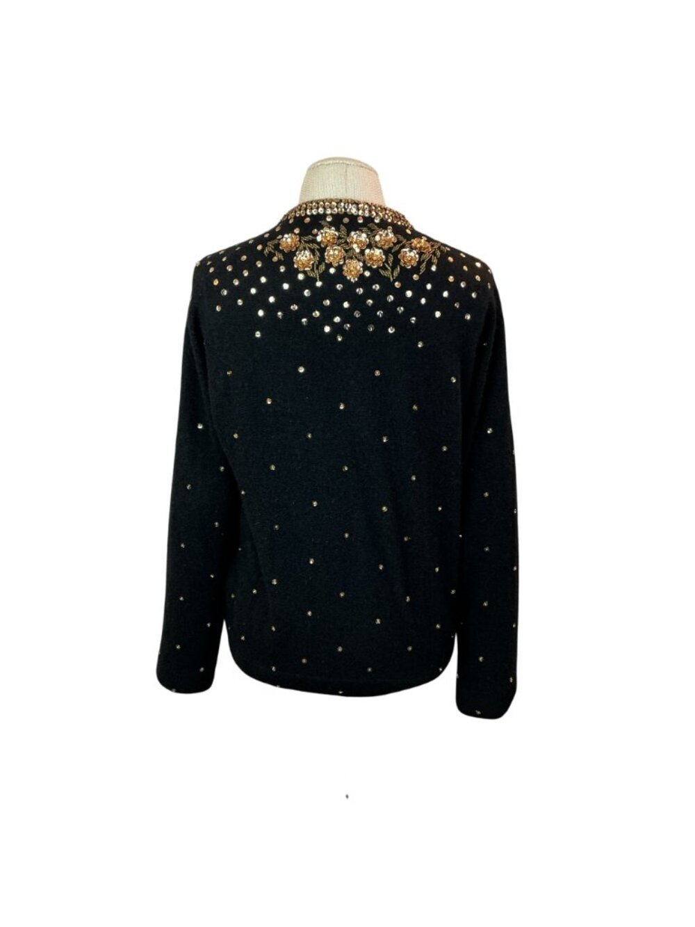 Vintage Black Cardigan Beaded With Gold Floral Embellishments & Sequins 48 - Picture 7 of 10
